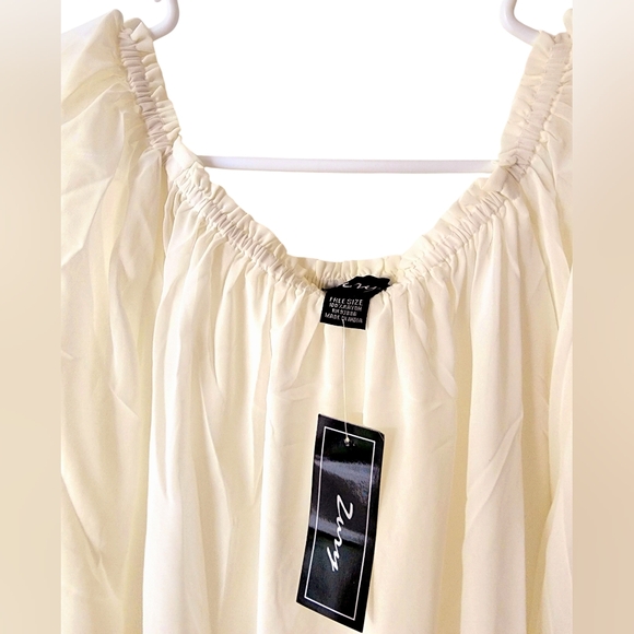 Sheer Cream Tunic Blouse Flowy Bell Sleeves w/ Lace Sz One Size - Picture 3 of 4